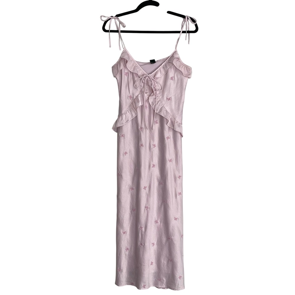 Wild Fable Pink Butterfly Ruffle Cami Maxi Dress XS Coquette Feminine
